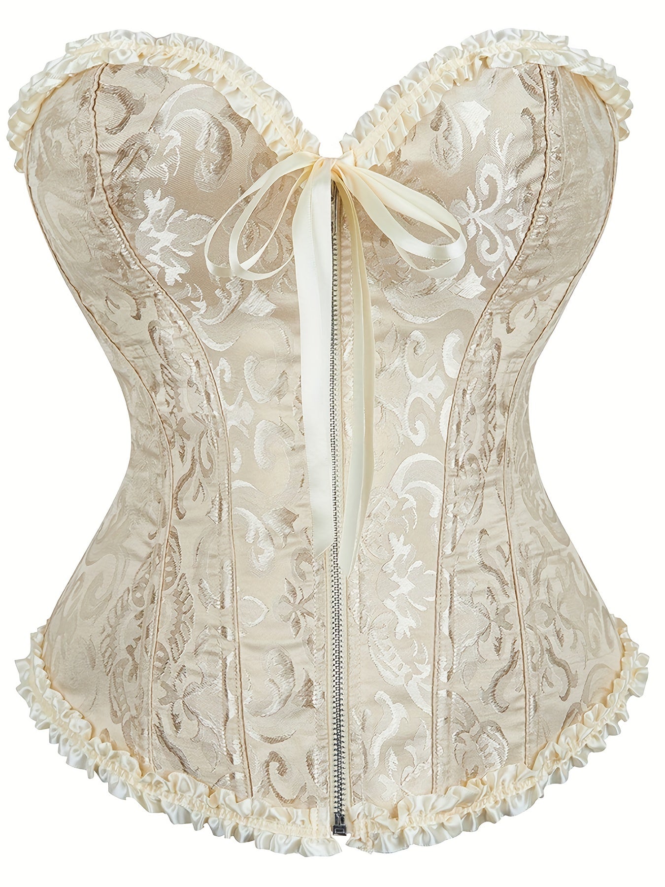 Plus Size Music Festival Elegant Corset, Women's Plus Zipper Frill Trim Lace Up Waist Training Tummy Control Wedding Shapewear
