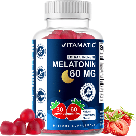 Vitamatic Sugar Free Melatonin 60mg - 60 Vegetarian Gummies - Non-Habit Forming Supplement