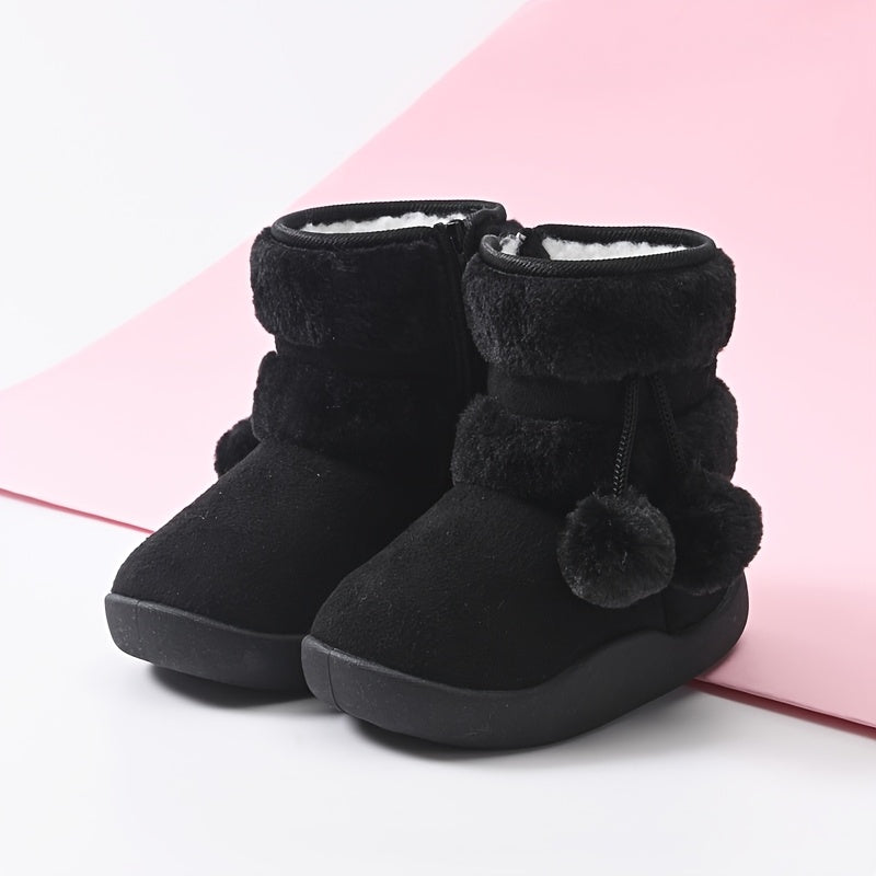 Kids' Plush Snow Boots - Slip-On Winter Boots with Non-Slip TPR Sole, Soft Fabric Upper & Fuzzy Lining - Warm Cold Weather Shoes for Boys & Girls, Toddler & Children - Christmas Halloween Gift (Pink) - Easy On/Off for Snow, I