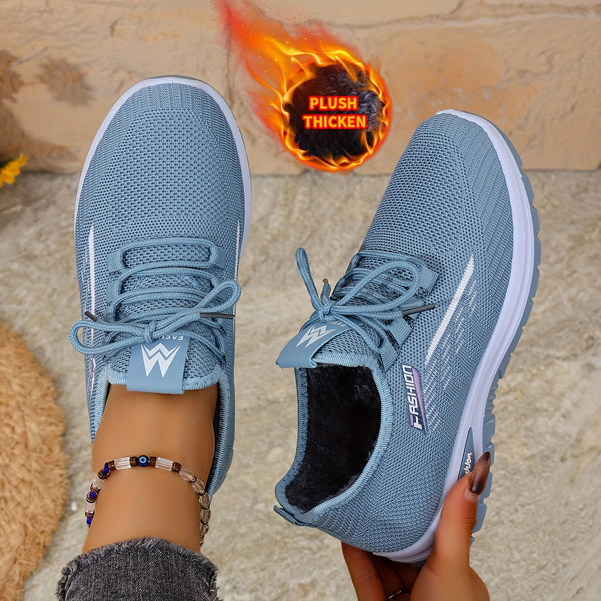 [Autumn And Winter ]Orange Fleece-Lined Warm Shoes, Thickened Cushioning Shoes Exclusive for Winter, Orange And Purple Spliced Lace-Up Trendy Warm Sports Shoes, White Casual Shoes, Shoes For Women/elegant Shoes For Women, Sea