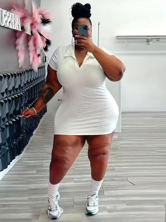 Plus Size Short Sleeve Dress for Women Summer V Neck Bodycon Mini DressCasual Fashion Curve Dress