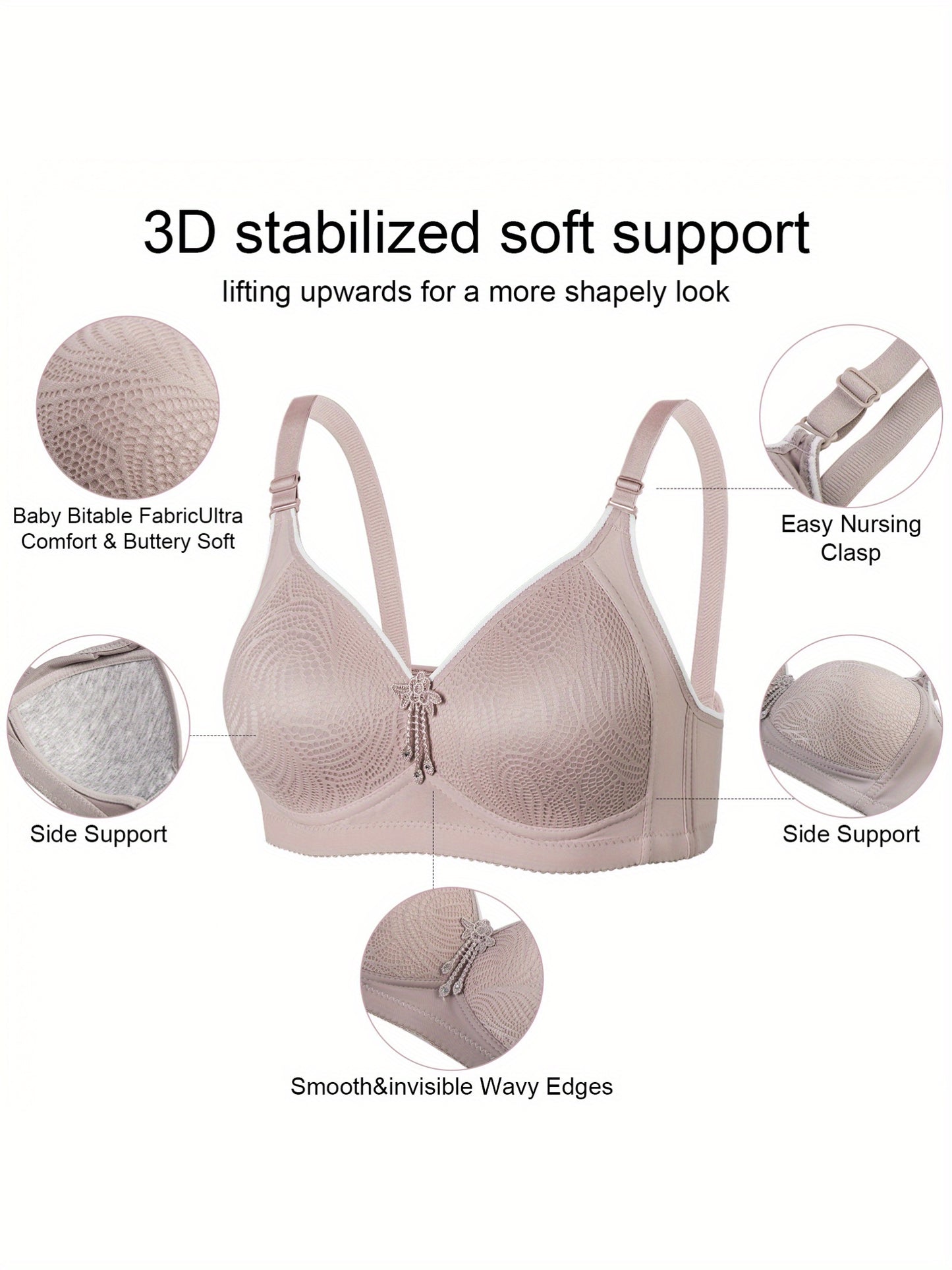 5-Pack Elegant Printed Wireless Bra with Adjustable Straps plaid Wire Free Support in Various Colors