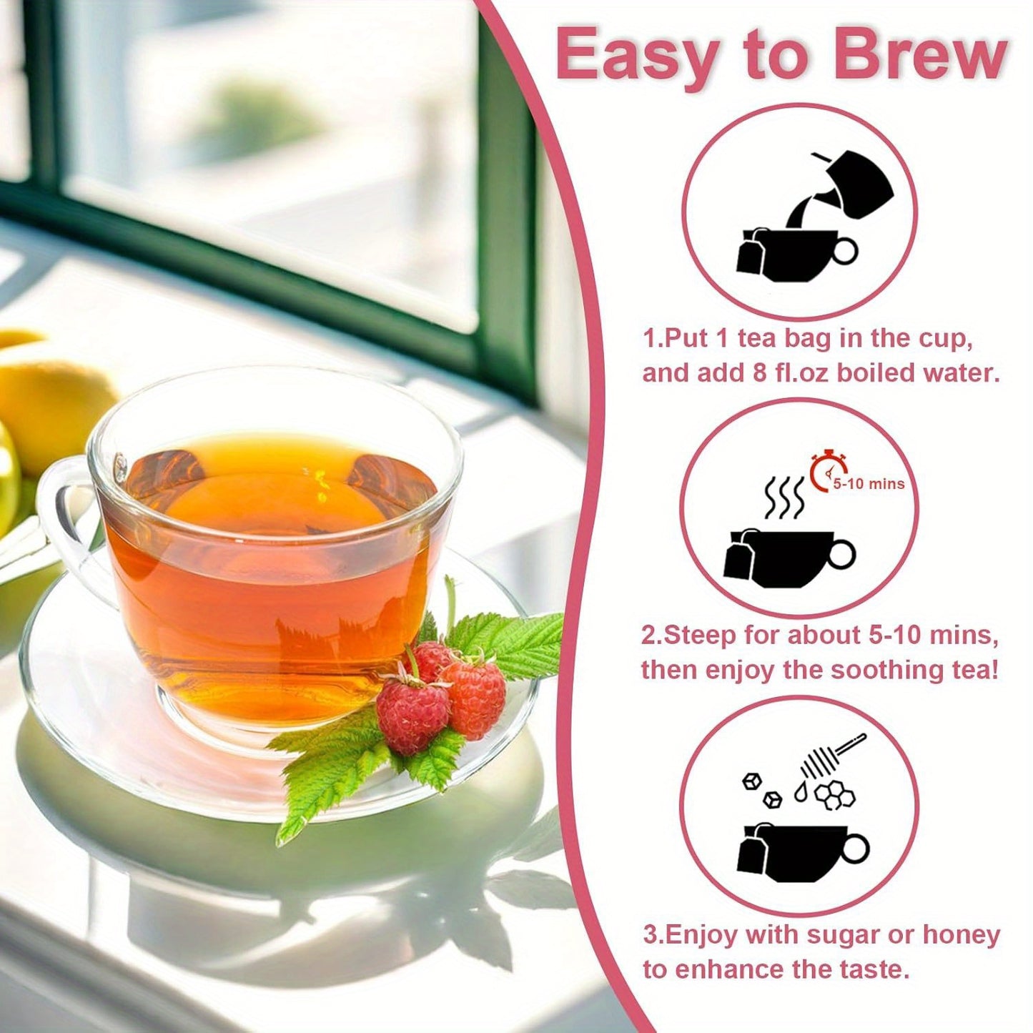 TEARELAE Raspberry Leaf Tea - Caffeine-Free Herbal Infusion, 3.17oz (60 Bags), Red Raspberry Leaves, Gluten-Free, Indulge in Subtle Sweetness & Earthy Flavor