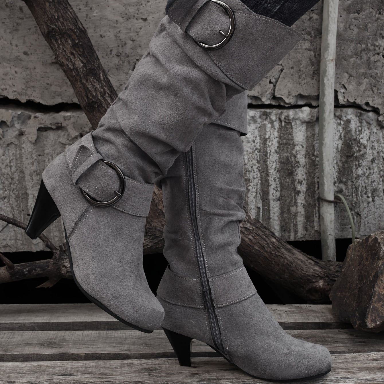 [Versatile Round Toe Boots] Versatile Round Toe Mid Calf Boots - Solid Color Chunky Heel Non-slip Outdoor Shoes - Women's