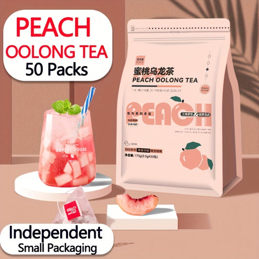 50-Count Peach Oolong Tea Bags - Hot & Cold Brew Allergen-Free Fruit Infusion, Natural Sweetness, Independent Small Packaging for Freshness, Beauty & Wellness Benefits, Fruit Tea, Refreshing Beverage, Modern Design, Pure Ingr