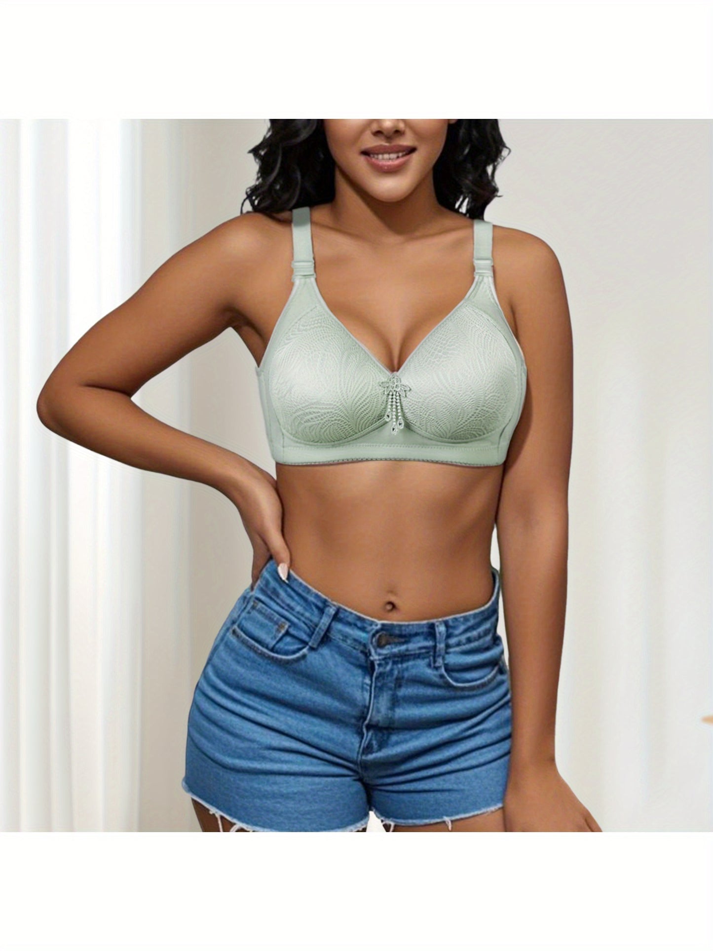 5-Pack Elegant Printed Wireless Bra with Adjustable Straps plaid Wire Free Support in Various Colors