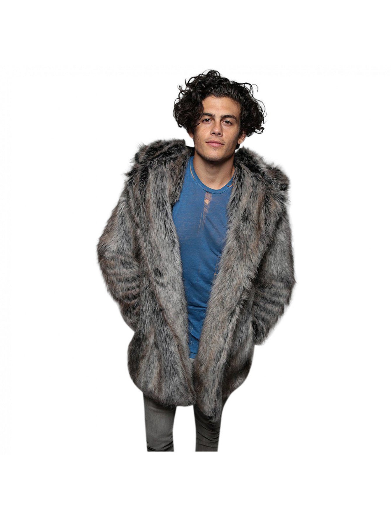 New European and American Style Faux Fur Coat for Men Winter Casual Warm Mink Fur Long Coat with Hood