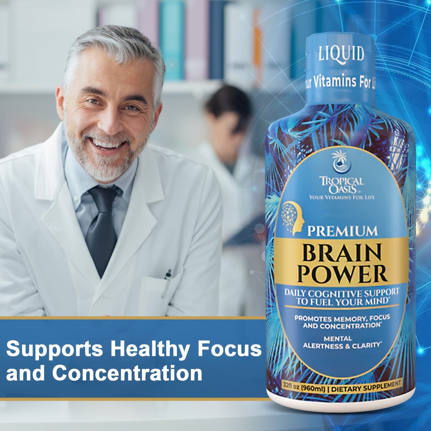 Tropical Oasis Cognitive Brain Power | Contains 20 Mg Of Vitamin B3, 10 Mg Of B5, 2 Mg Of B6, And 120 Mg Of B12 To Improve Focus, Memory, Creativity, And Clarity
