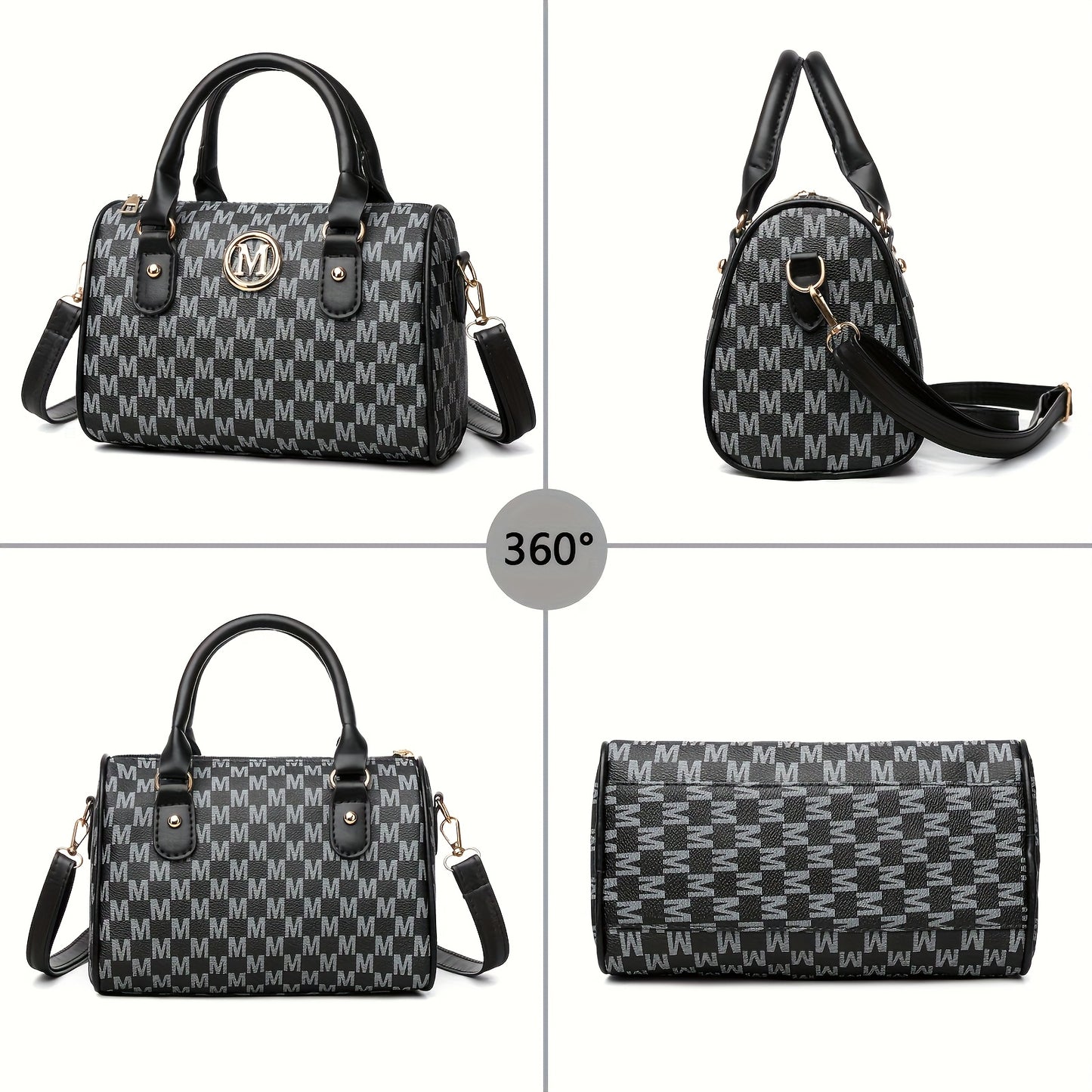 1pc New Single Shoulder Bag With "M" Logo Patch, With Removable Shoulder Strap, Boston Crossbody Bag, Unisex, Can Used As A Handbag, Phone Bag, Suitable For Gifts, Daily Travel, Shopping, Commuting.