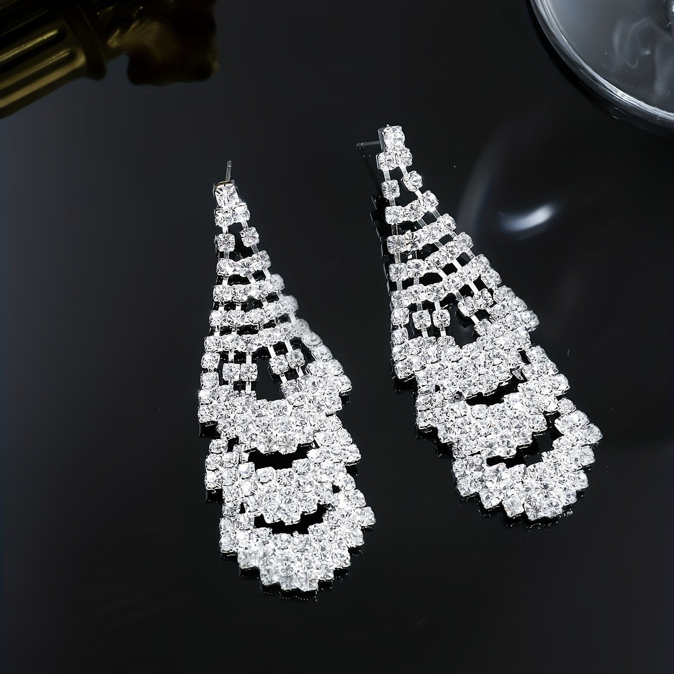 1pair Elegant And Sexy Style Sparkling Rhinestone Tassel Dangle Earrings, Copper Exquisite Wedding Ear Jewelry Accessories