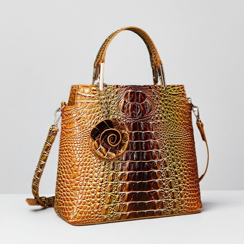 2pcs Crocodile Print Handbag Set - Fashionable Vintage Style, Multi-Functional Top Handle Crossbody, Business Clutch & Coin Purse - Spacious, Secure, Ideal for Everyday Chic