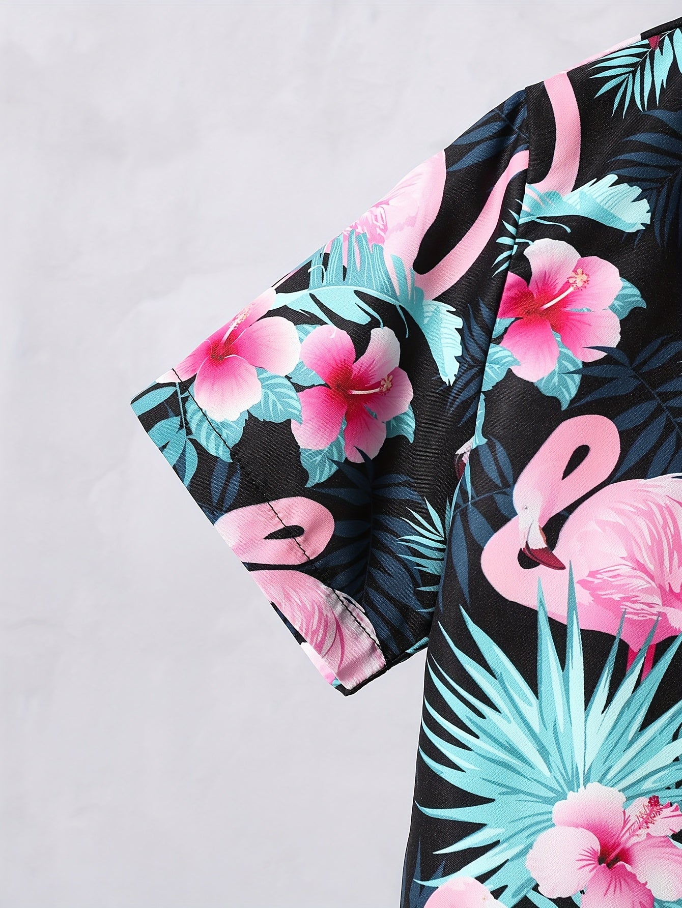 2pcs (Set) Boys Flamingo Print Short-Sleeved Lapel Shirt And Shorts Set, Comfortable Summer Boys Daily And Outdoor Wear, for Outdoor, Perfect for Outdoor
