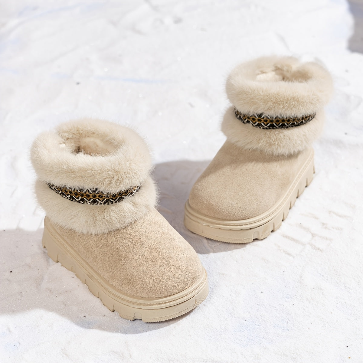 1 Pair Youngsters' Winter Snow Boots - Slip-On Mid-Calf Boots with Plush faux fur Lining, Non-Slip Rubber Sole & Breathable Fabric Upper for Boys & Girls, Casual Outdoor Hiking & Daily Wear, Winter Sports Footwear, Stylish Yo