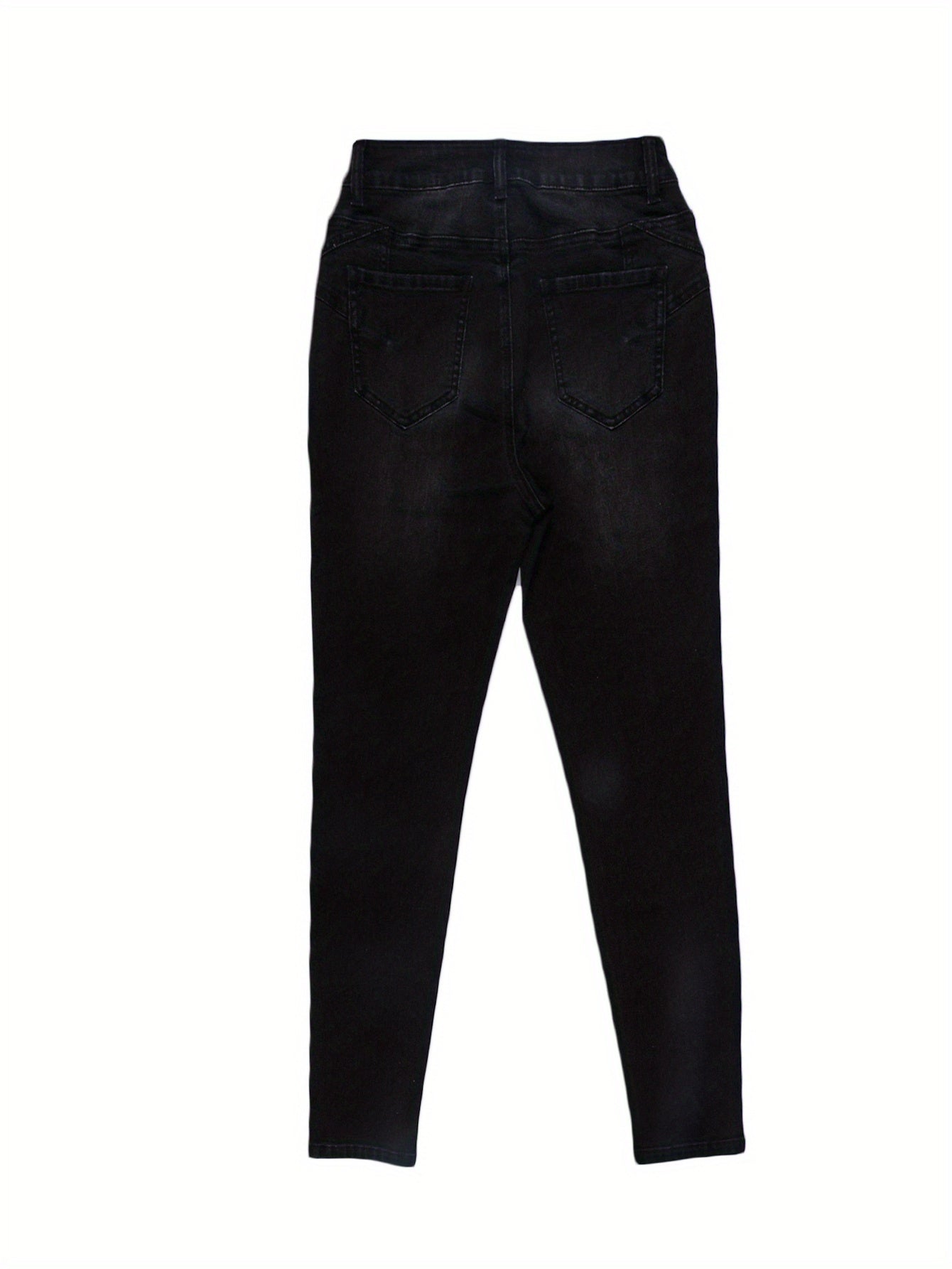 L035 Trendy And Versatile Street Fashion, Pure Black Skinny Stretch Ankle Pants, Women's Jeans.
