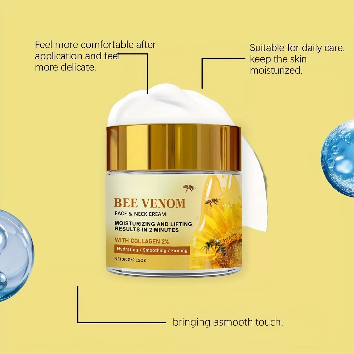 2pcs Instant Firming Bee Venom Face Cream, Tightens Light Beige, Collagen Instant Lifting Face Cream, Firms Fine Lines And Wrinkles, Suitable for All Light Beige Types, Skincare, A Gift for, Perfect Christmas Gift, Collagen B