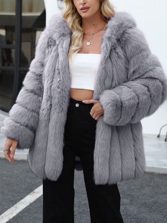 Plus Size, Plus-size Women's coat new European and American autumn winter faux fur warm fluffy plus-size Women's coat faux fox fur jacket fur winter wear plus-size fashion outwear