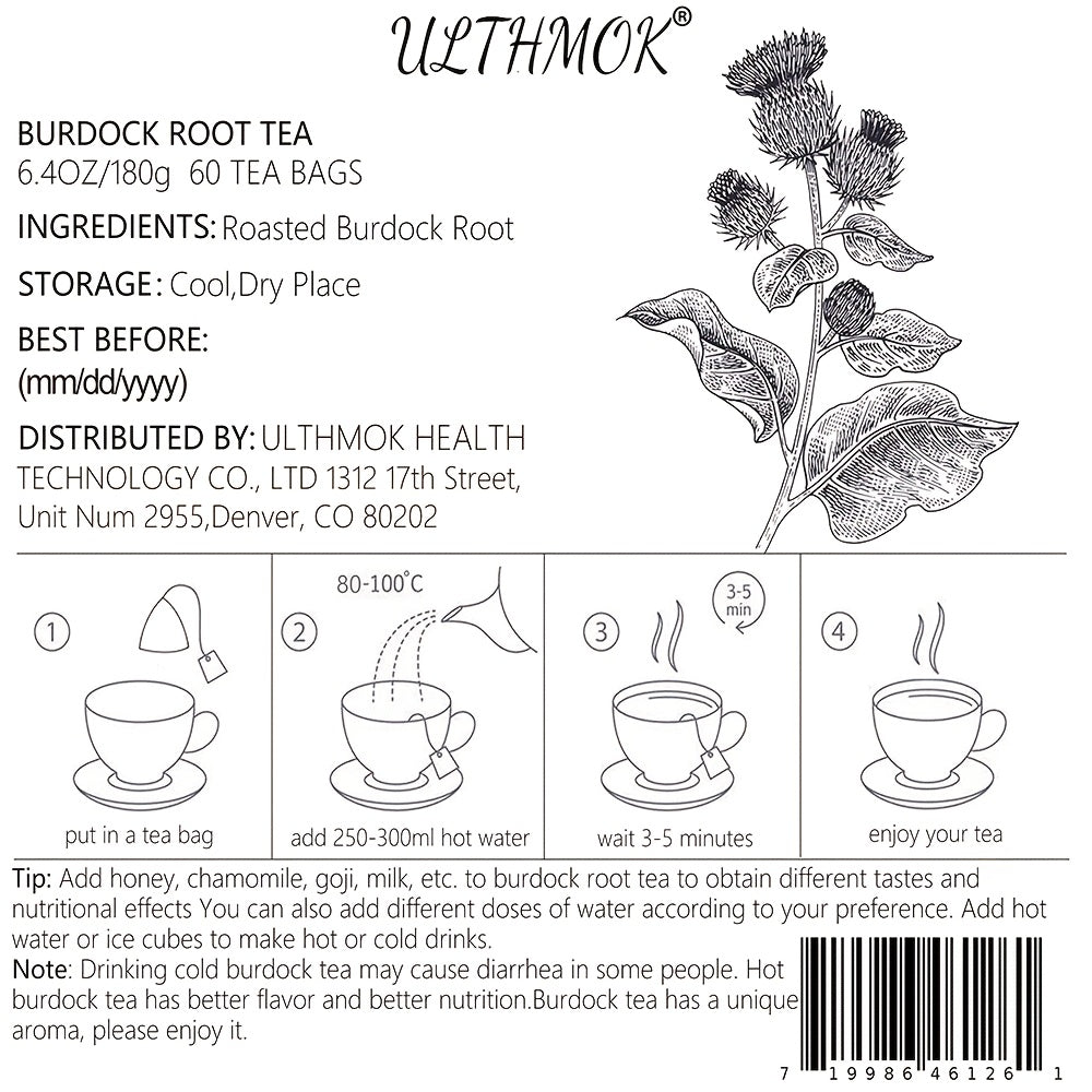 [60 Premium Burdock Root Tea] 60 Tea Bags Premium Burdock Root Tea | No Additives, No Caffeine, Great For Afternoon Tea, Gift, 6.4 Oz