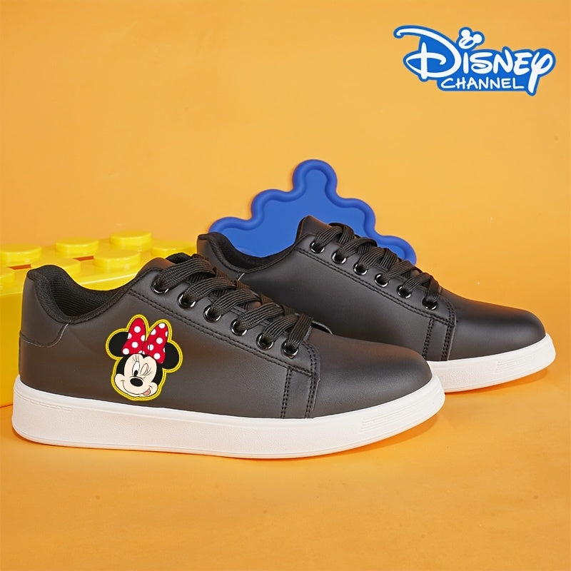 Disney Minnie Mouse Series Sneakers - Cute Print Low-Top Casual Shoes with Round Toe, Lightweight Microfiber Upper & EVA Sole, Perfect for Outdoor Activities, Family Gatherings, and Holiday Gifts, Black and White Styles Avail