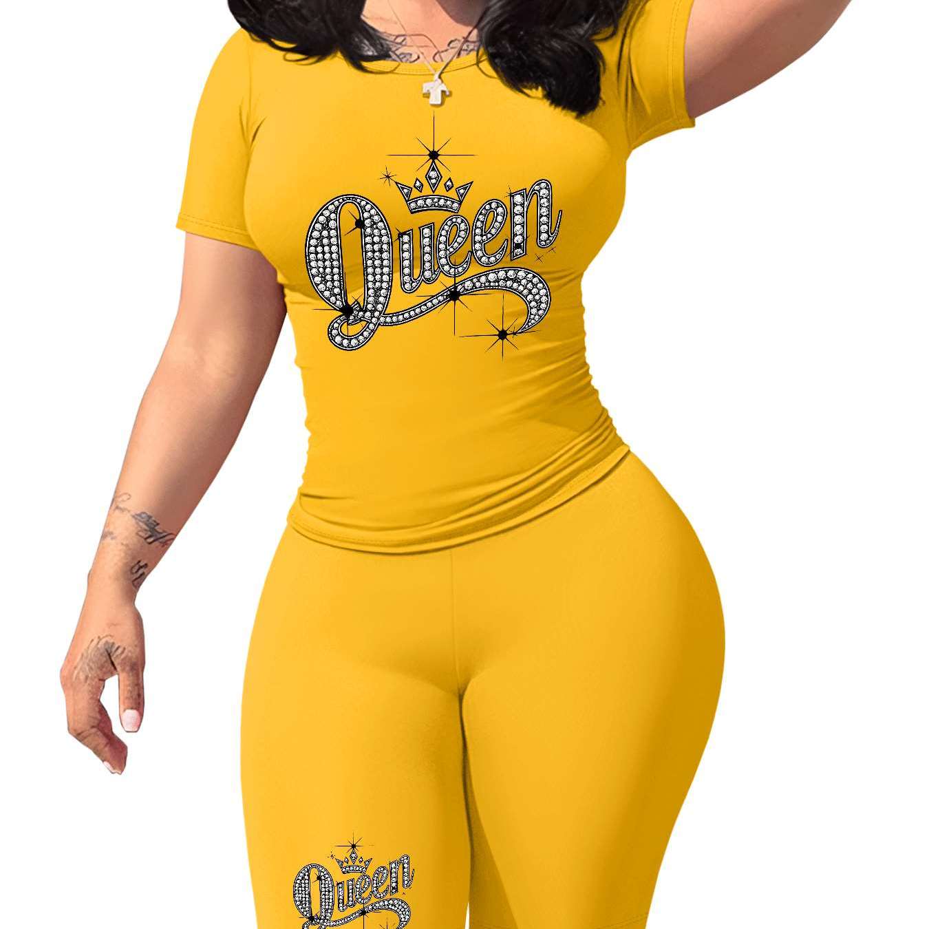 Diamond Queen Women's SlimFit Tshirt and Pants Set?? Premium Print?? Durable?? Casual and Fashionable?? Sparkling Queen Crown Design?? Perfect for Casual Attire and Stylish Outfits?? Comfortable Fit?? Gift Idea.