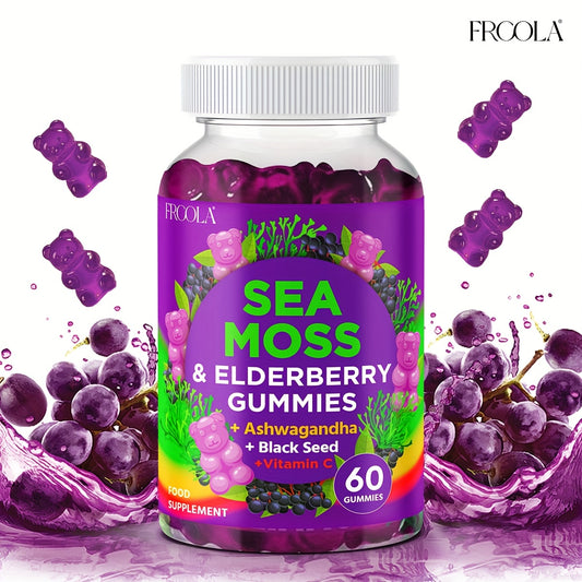 [Sea Moss Gummies] 60 Sea Moss & Elderberry Gummies | 71850mg Upgrade Formula- Sea Moss, Black Elderberry, Vitamin C And Zinc