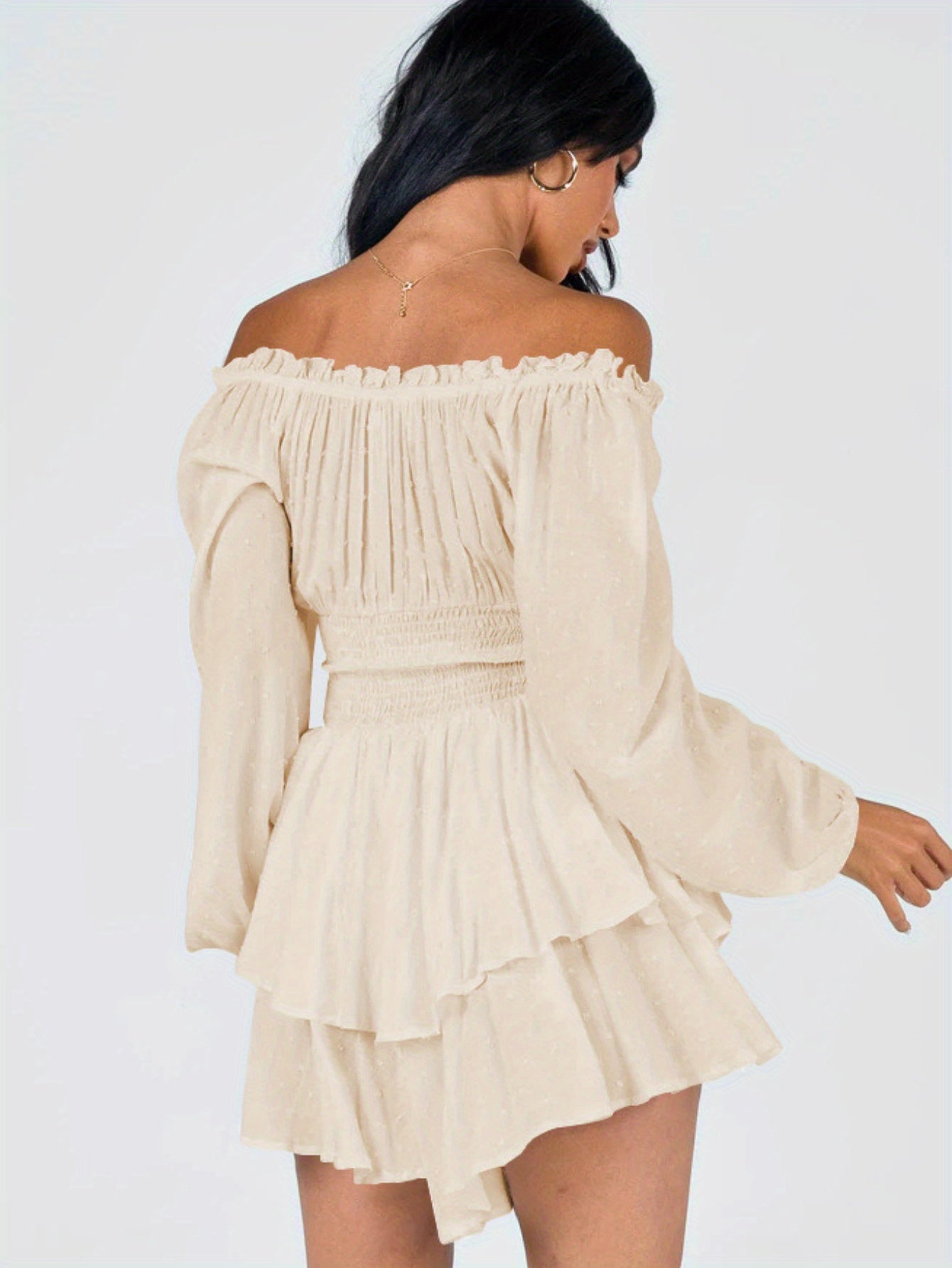 Vintage Y2K Women's Romper - Off-Shoulder, Ruffle, Long Sleeve, Light Pink Polyester, Pleated Waist, Spring/Summer Retro Style
