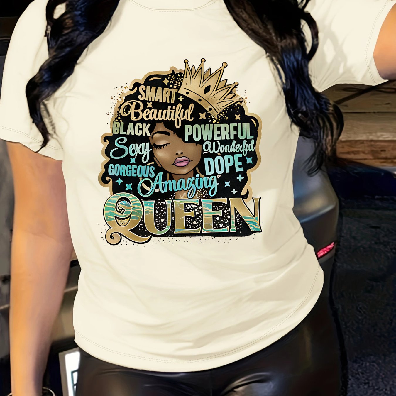 Plus size women'S casual T-shirt, Smart Beautiful Black Powerful Sexy Queen Graphic Tee