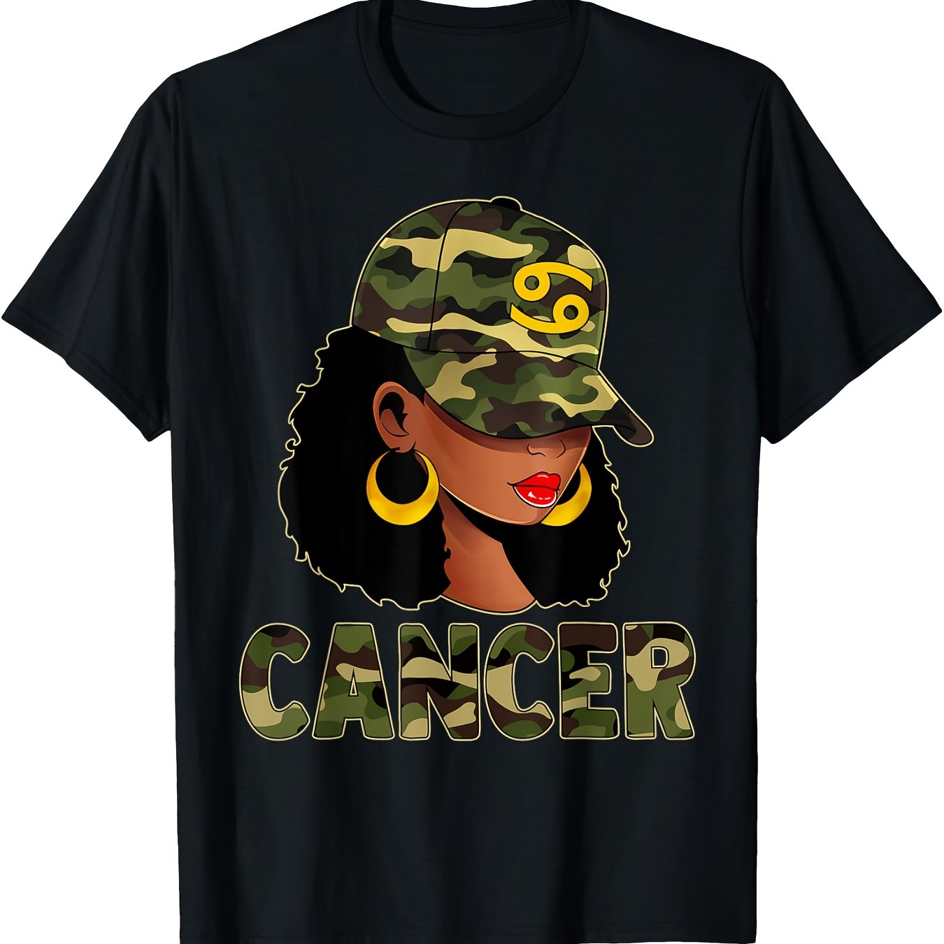 Cancer Queen Camouflage Black Woman Cap Zodiac Sign T-Shirt