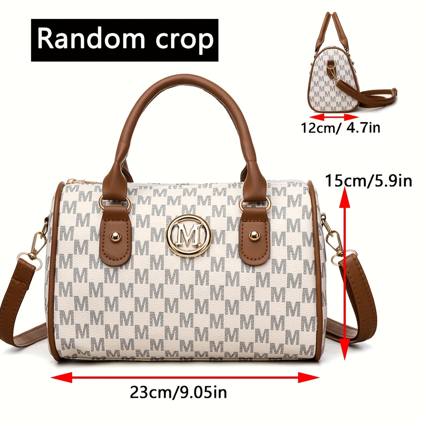 1pc New Single Shoulder Bag With "M" Logo Patch, With Removable Shoulder Strap, Boston Crossbody Bag, Unisex, Can Used As A Handbag, Phone Bag, Suitable For Gifts, Daily Travel, Shopping, Commuting.