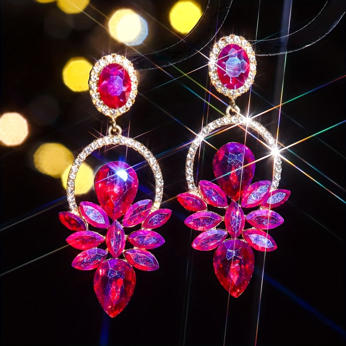 Luxurious And Fashionable Bling-Bling Party Earrings for Women, Featuring Colorful Glass And Rhinestones, with a Bold And Elegant Design