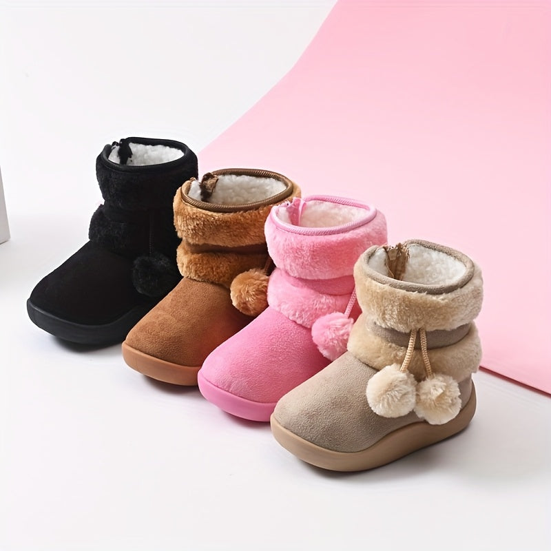 Kids' Plush Snow Boots - Slip-On Winter Boots with Non-Slip TPR Sole, Soft Fabric Upper & Fuzzy Lining - Warm Cold Weather Shoes for Boys & Girls, Toddler & Children - Christmas Halloween Gift (Pink) - Easy On/Off for Snow, I