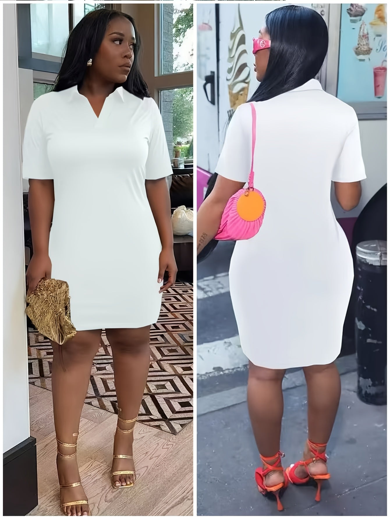 Plus Size Short Sleeve Dress for Women Summer V Neck Bodycon Mini DressCasual Fashion Curve Dress