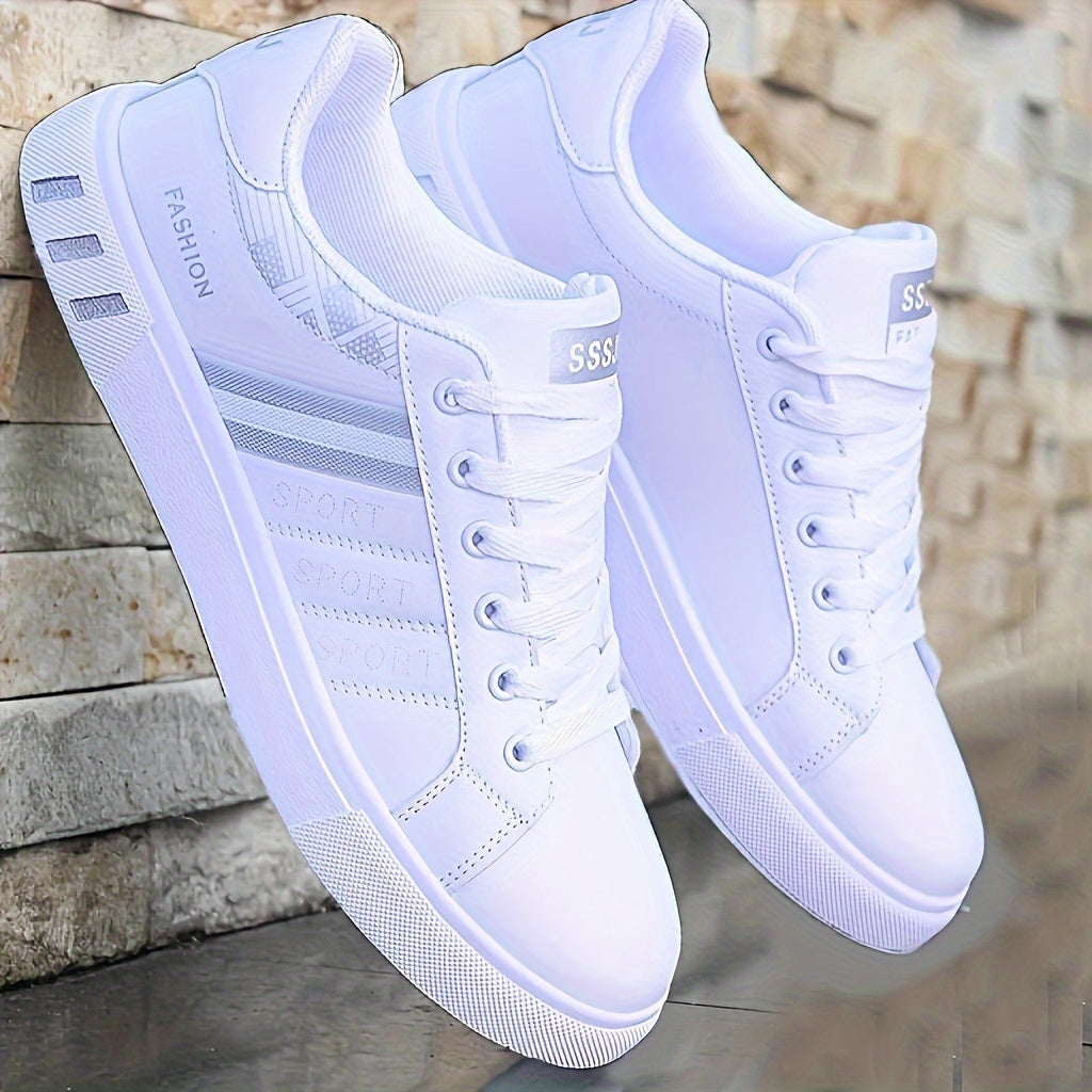 NVSHIXIUXIANPINGDI Women's Casual Flat Sneakers - Sporty White with Blue & Red Stripe, Lace-Up, Lightweight EVA Material, All-Season Comfort Shoes, Cute Shoes
