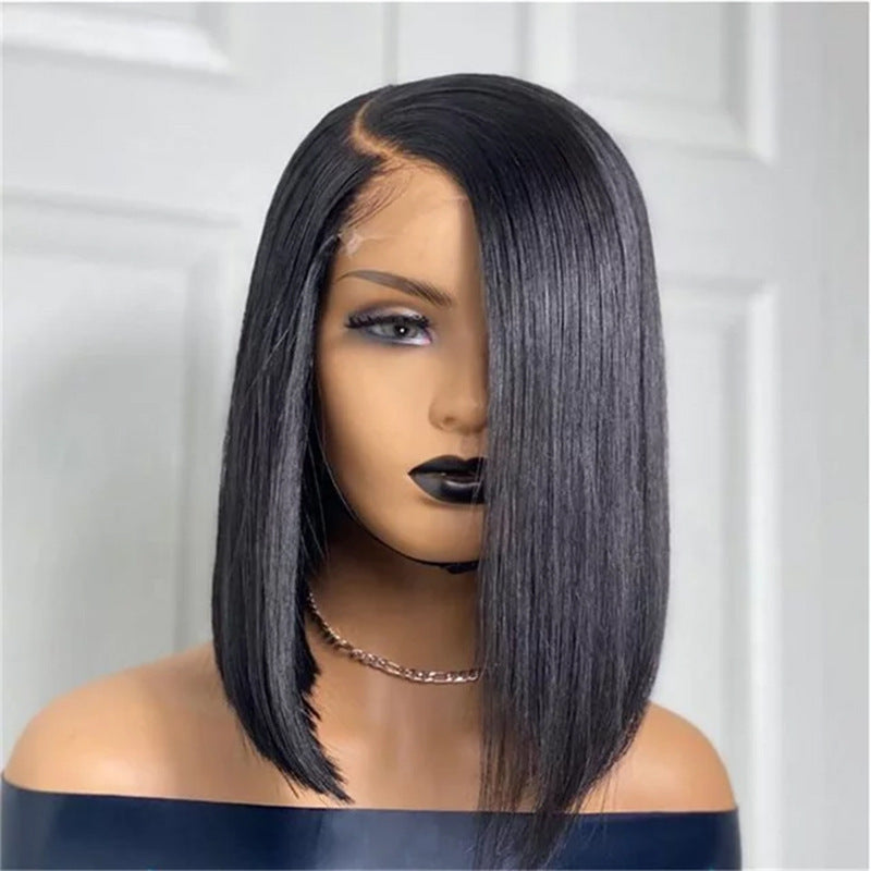 Wig Female Split Front Lace Wig Black Short Straight Hair Synthetic Wigs