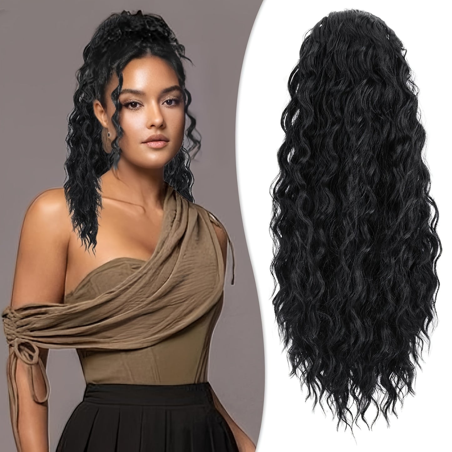 FESHFEN Female Wavy African Ponytail Extension With Rope, 16/20inch African Curly Hair, A Very Convenient Way To Lengthen CurlsIt Is Suitable For Going Out To Play, And The Use Scenarios Are Changeable