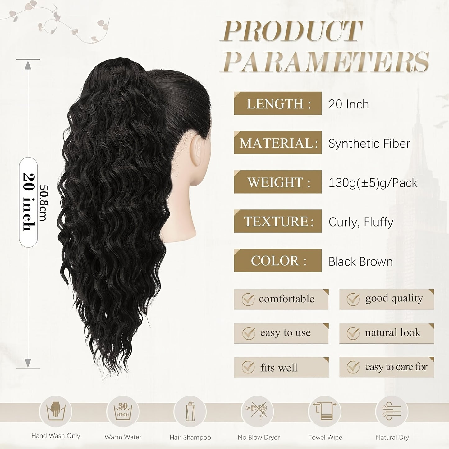 FESHFEN Female Wavy African Ponytail Extension With Rope, 16/20inch African Curly Hair, A Very Convenient Way To Lengthen CurlsIt Is Suitable For Going Out To Play, And The Use Scenarios Are Changeable