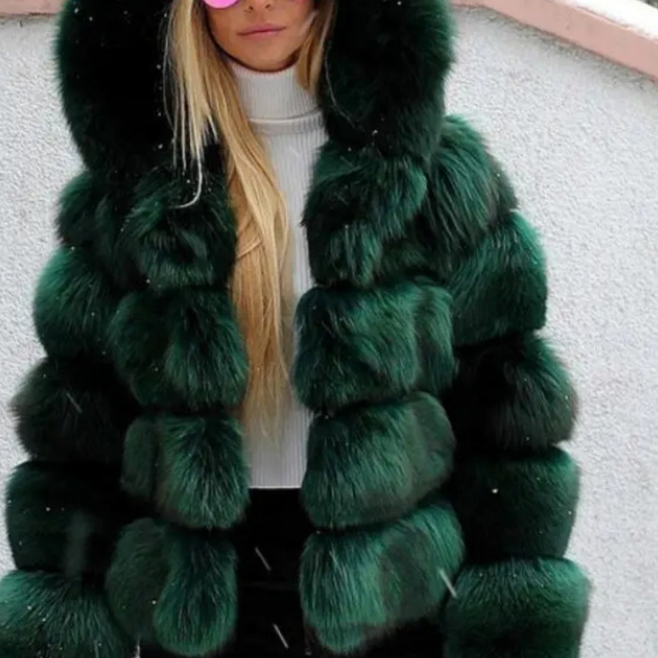 Plus Size, Women's Plus Size Oversized Hooded Faux Fox Fur Coat - Winter Warm Coat with Hood & Plush Fur Trim, Machine Washable Grey Jacket for Cold Weather, Casual Outerwear (No- Design) - Coat for Blonde Lady Picture