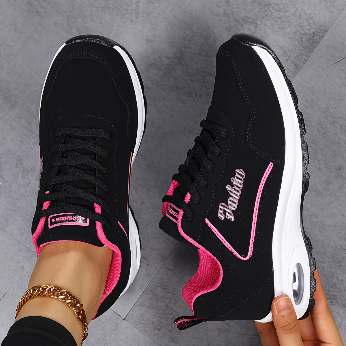 Outdoor Casual Women's Sneakers, PU Cushioned Sole Comfortable Soft-soled Running Shoes, Street Fashion Casual Shoes