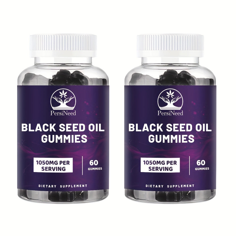 1 Bottle Black Seed Oil & Magnesium Gummies, 1000mg Each, Honey Extract, Sodium, Turkey Tail Mushroom, Triple Complex (Citrate, Malate, Glycinate), Salmon-Free, for Men & Women