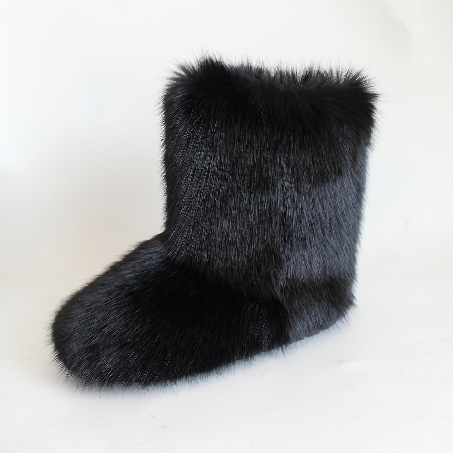 Women's Plush Faux Fur Winter Boots - Furry Mid-Calf (Short) Round Toe Snow Shoes with Sole, Cozy Warm & Soft Inner - White/Black/Coffee Brown//Tortoiseshell - Casual & Party Footwear