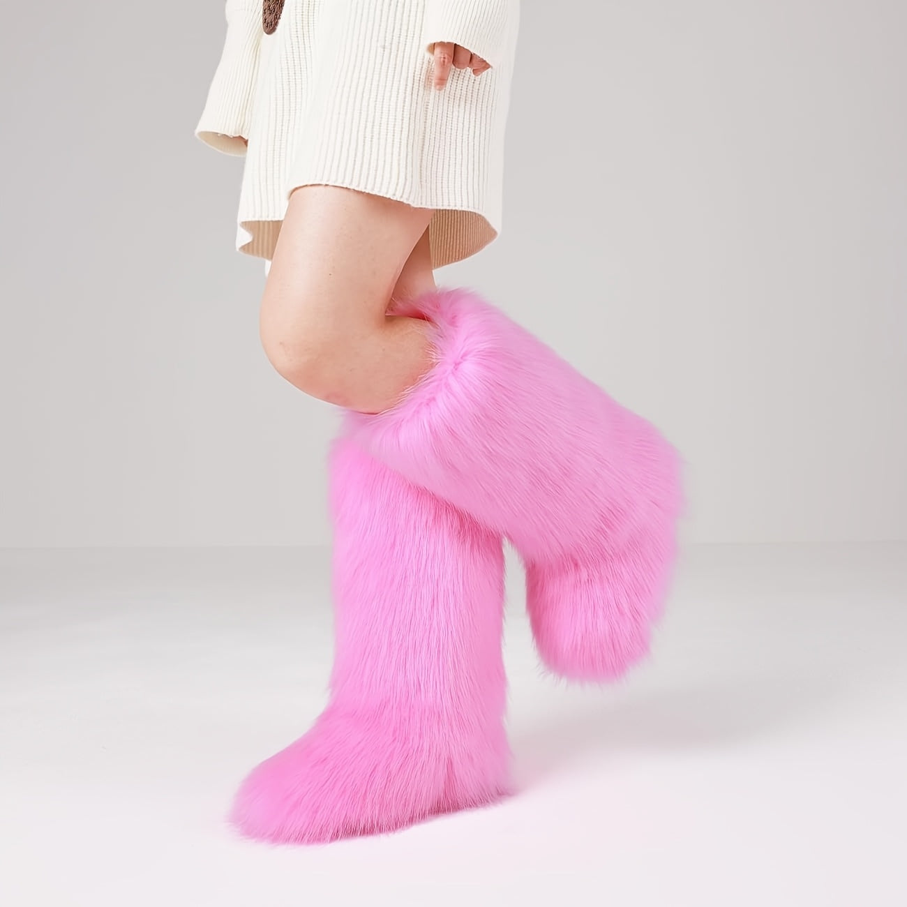 [Warm Furry Winter Boots] AMINUGAL Women's Warm Furry Winter Boots - Slip-On Mid-Calf Boots with Thick Cushioned Sole, PU Lining & Round Toe for Cold Weather Comfort | Black Casual Party Boots, Winter Footwear, Fluffy Boot De