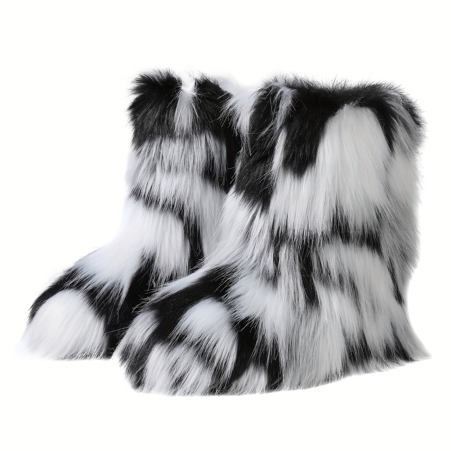 [Ultra-Cozy Paw Boots] Ultra-Cozy Women's Slip-On Animal Paw Boots | Non-Slip Rubber Sole, Brown & Black Faux Fur-like Plush Boots for Cold Weather Indoor/Outdoor - Cute Faux Fur Paw Slipper Boots Gift for Women, Furry Boots,