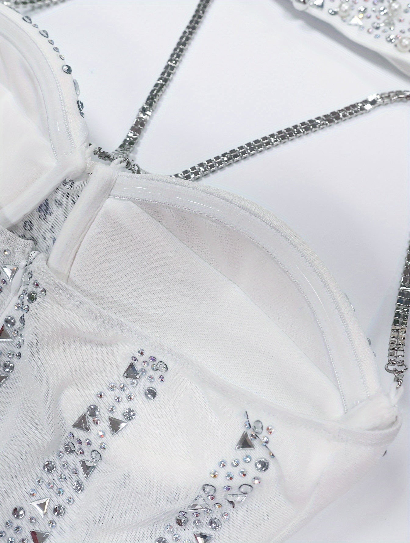 Sexy Rhinestone-Embellished Backless Mesh Mini Dress with Fluffy White Trim - Perfect for Night Out, Clubbing & Birthday Parties, Adult Women'S Fashion, Club Attire, Sweetheart Neckline, Sequin Embellishments