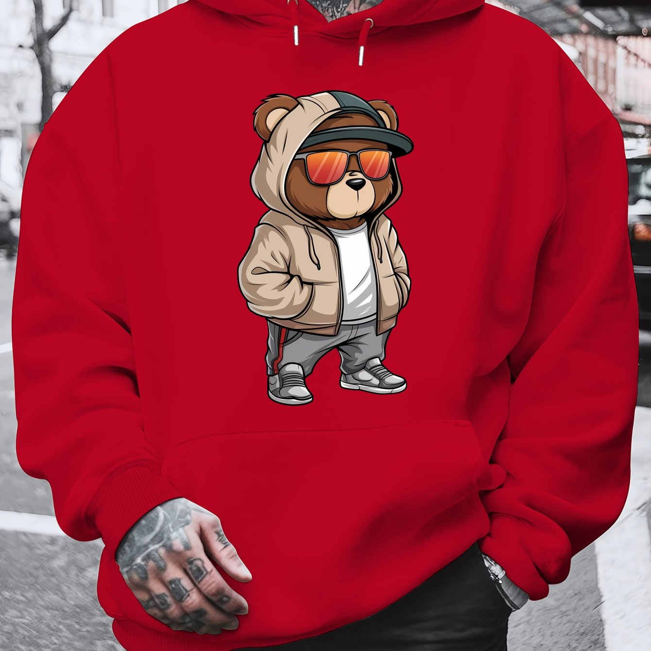 Cool Bear 2024 New Printed Autumn And Winter Plush Men'S Versatile Sweater with Dalian Hat, Fashion Brand for Spring And Autumn, Plus Size