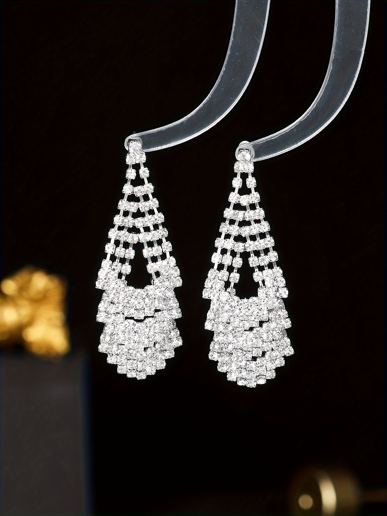 1pair Elegant And Sexy Style Sparkling Rhinestone Tassel Dangle Earrings, Copper Exquisite Wedding Ear Jewelry Accessories