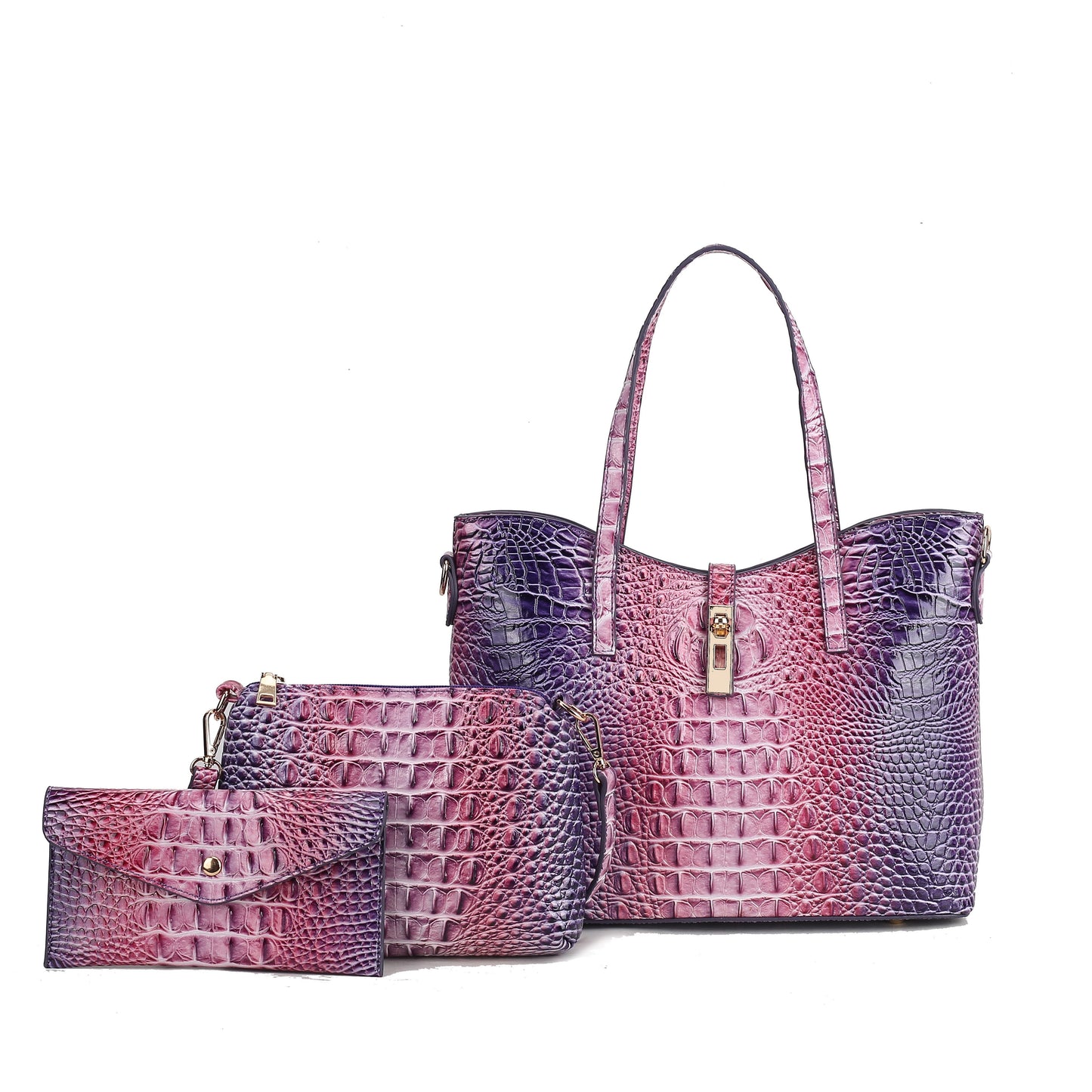 3pcs Set: Colorful Crocodile Pattern Large Capacity Faux Leather Tote & Crossbody Bags With Matching Wallet Combo, Christmas, Mother'S Day Gifts, Halloween Gifts