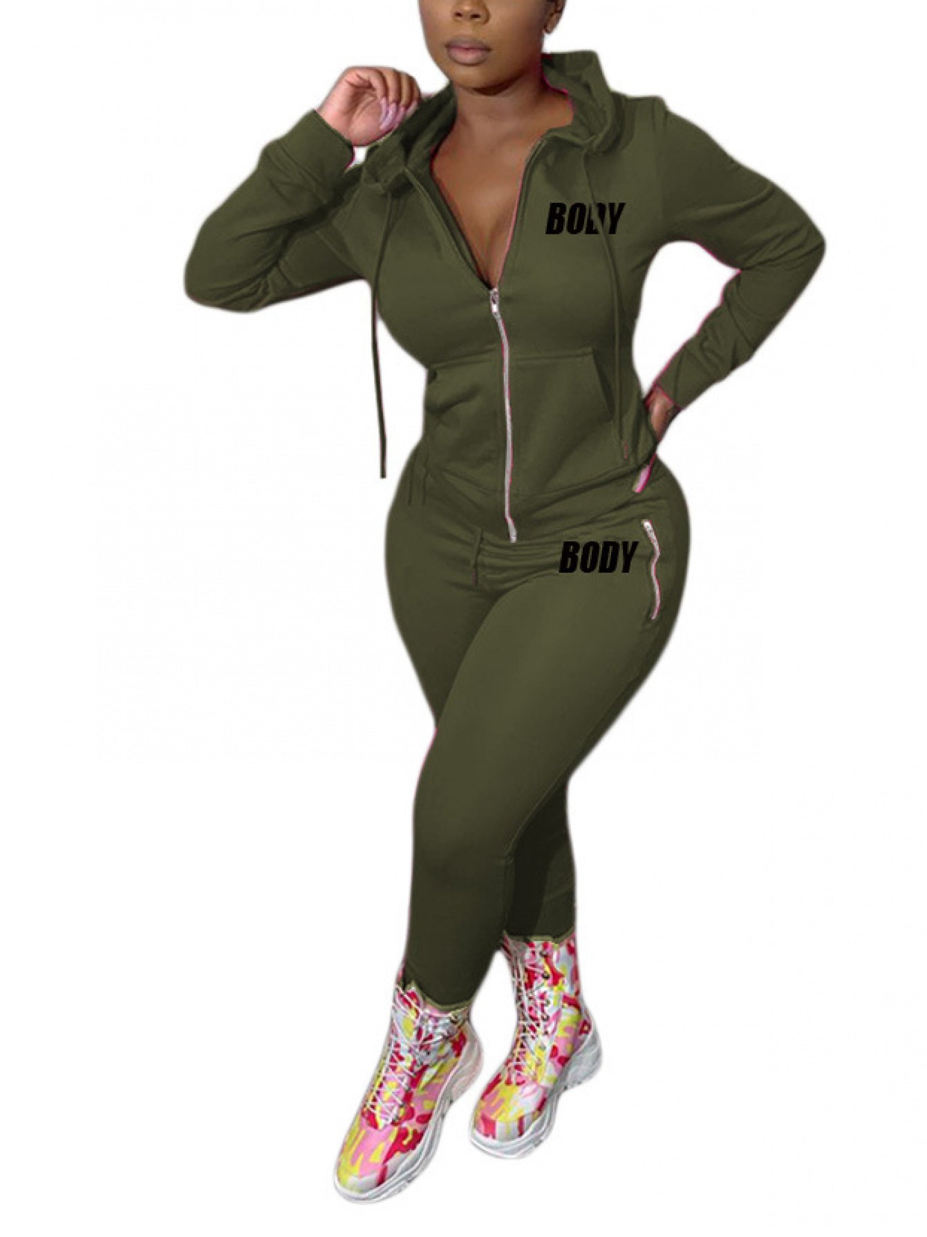 2pcs Women's Shapewear Set with Letter Print & Full Chest Padding - High Neck Zipper Front/Back Matching Outfit,  Initials/Look, Sporty Casual Bodysuit, Machine Washable 2pcs suit for Gym, Dance, Casual Attire