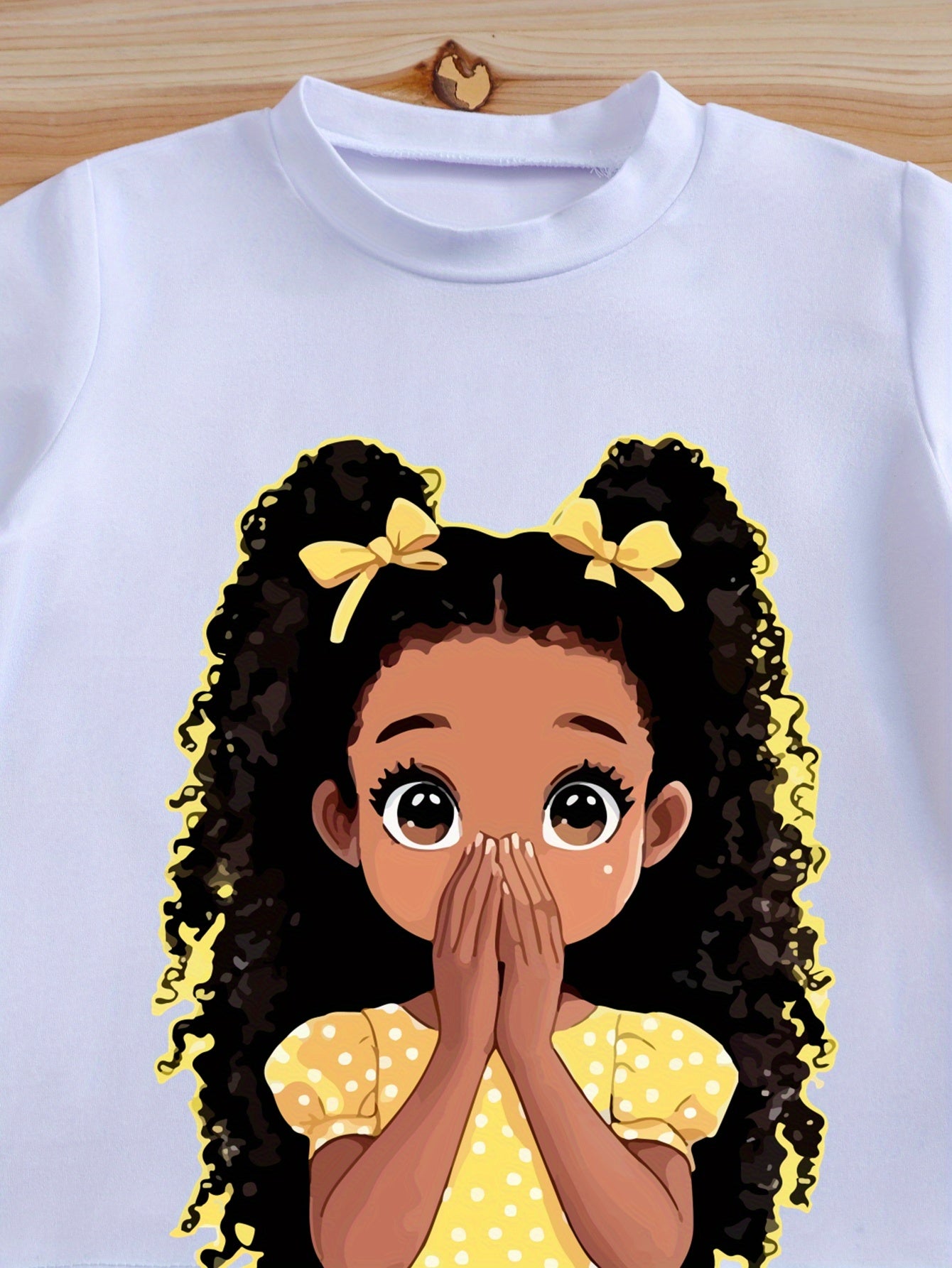 2pcs Toddler Girl Summer Outfit Cartoon "Girl in Yellow Dress" Print T Shirt Top and Casual Shorts Set Cute Infant Short Sleeve Clothes 1-6 Years Old, Perfect for Outdoor