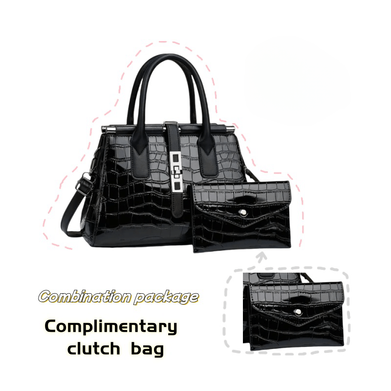 Simple classic mature temperament crocodile texture business leisure commuter Tote bag, large capacity handbag, fashion two Women's bag set, single shoulder crossbody bag