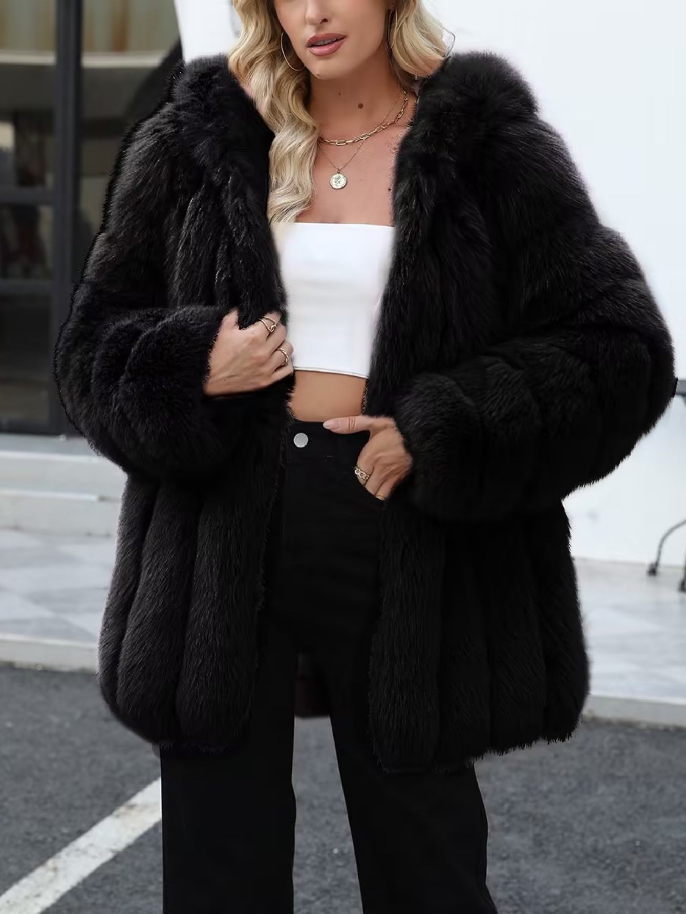 Plus Size, Plus-size Women's coat new European and American autumn winter faux fur warm fluffy plus-size Women's coat faux fox fur jacket fur winter wear plus-size fashion outwear