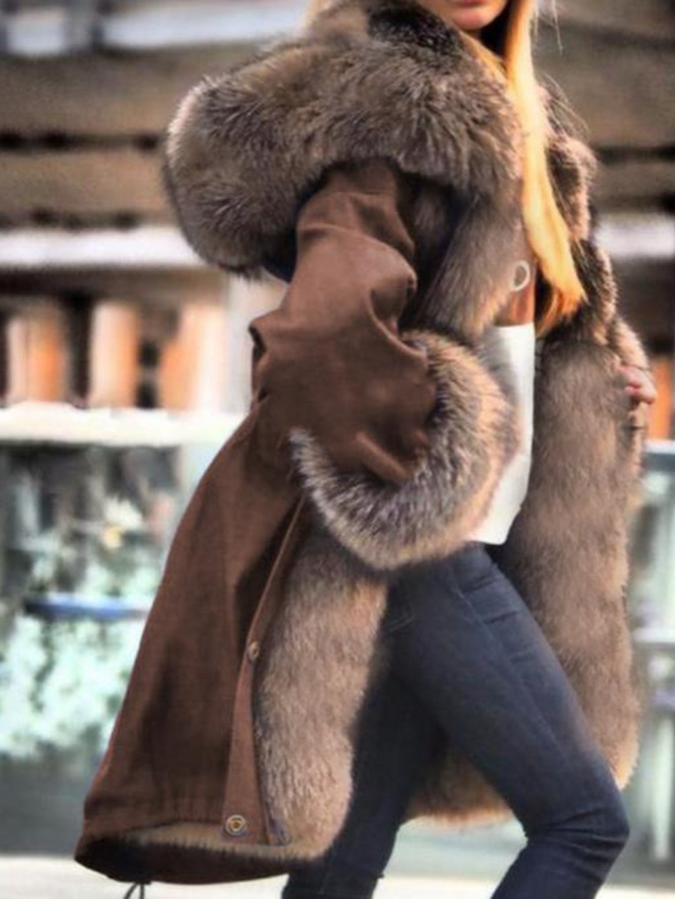 Plus Size, Large Size Women's Jacket - Fashion Casual Personality Elegant Avant-garde Vintage Avant-garde Autumn and Winter Temperament Commuter Street Trend Long Hair Collar Hooded Jacket